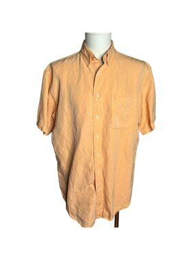 Daniel Cremieux Button Down Silk Linen Shirt M Orange Short Sleeves Pocket